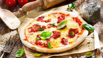 Food pizza forks tomatoes fork wallpaper
