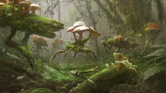 Mushrooms moss digital art artwork card game