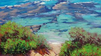 Paintings beach dunes sea wallpaper