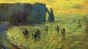 Paintings cliffs sailboats claude monet cove impressionism wallpaper