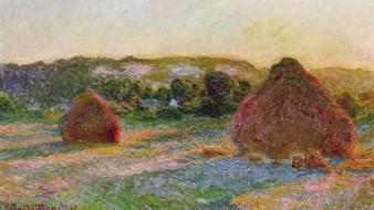 Paintings fields summer wheat claude monet impressionism wallpaper