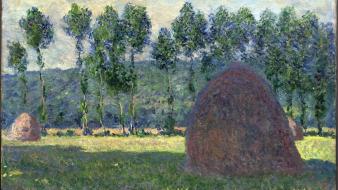 Paintings trees claude monet haystack impressionism wallpaper
