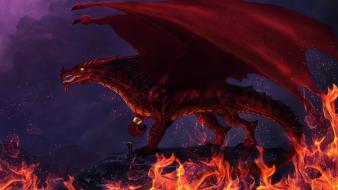 Red dragon scales glowing eyes mythical flame wallpaper