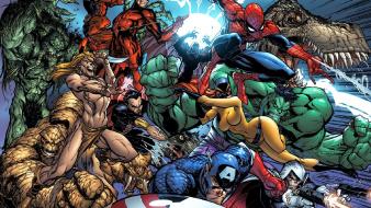 Spider-man captain america dinosaurs marvel comics thing wallpaper