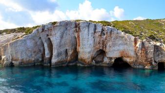 Water blue landscapes coast cave zakynthos sea wallpaper