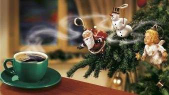 Christmas trees new year santa claus angels coffee wallpaper