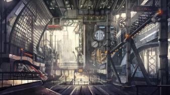 Concept art artwork machinery railing interior spaces wallpaper