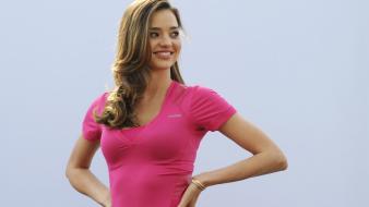 Miranda kerr sports smiling pink dress juice wallpaper