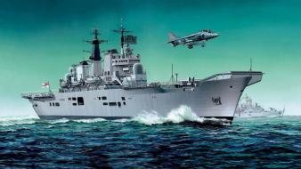 Aircraft carrier artwork av-8b harrier british battleships wallpaper