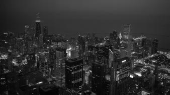 Black and white night skyscrapers cities wallpaper