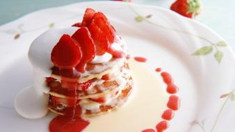 Fruits food pancakes strawberries wallpaper