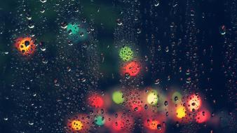 Lights rain glass blurry bokeh window panes wallpaper