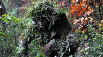 Soldiers men camouflage ghillie suit wallpaper
