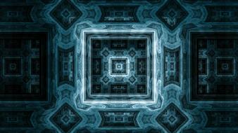 Abstract fractals patterns shapes artwork symmetry teal wallpaper