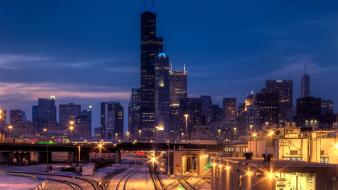 Cityscapes chicago night usa train stations wallpaper