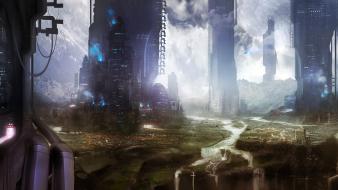 Cityscapes futuristic science fiction artwork wallpaper