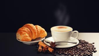 Coffee food beans croissants pastries wallpaper