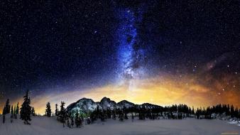 Mountains nature snow outer space stars wallpaper