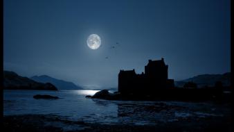 Nature castles night lakes moon light