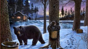 Nature winter artwork bears complex magazine wallpaper