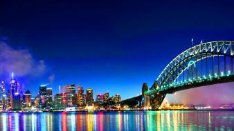 Night lights fireworks bridges sydney australia harbor wallpaper