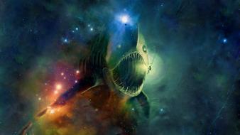 Outer space stars fish anglerfish wallpaper