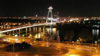 Cityscapes night architecture bridges slovakia bratislava wallpaper