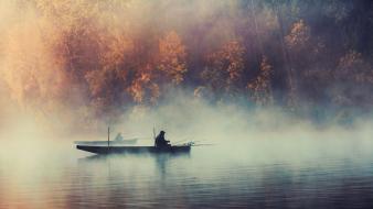 Fog mist boats lakes wallpaper