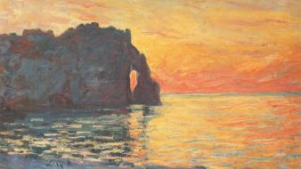 Paintings cliffs seaside claude monet impressionism wallpaper
