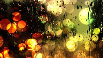 Bokeh window panes rain on glass neon wallpaper