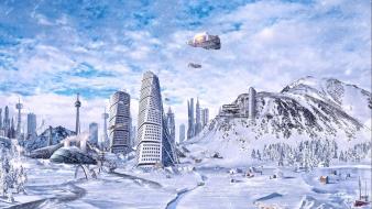 Landscapes futuristic toronto science fiction artwork desktopography wallpaper