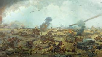 Soldiers paintings war explosions tanks world ii artwork wallpaper