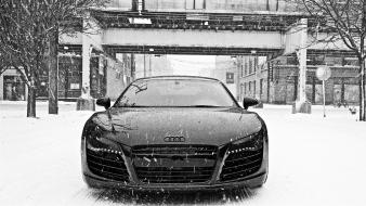 Winter snow cars audi r8 front view wallpaper