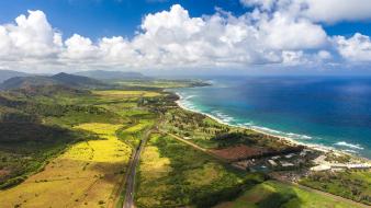 Clouds landscapes coast fields hawaii aerial view wallpaper