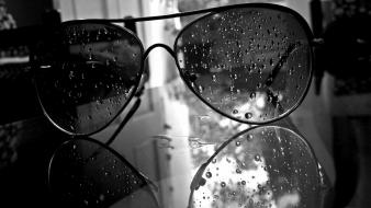 Glasses monochrome water drops aviator wallpaper