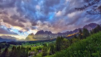 Mountains clouds landscapes nature trees buildings wallpaper