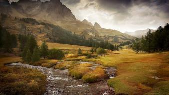 Mountains landscapes nature autumn forests peaks creek wallpaper