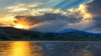 Paintings yellowstone on fire wallpaper