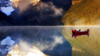 Alberta boats lakes banff national park reflections wallpaper