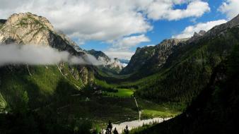 Green mountains clouds landscapes nature bottom valley shadows wallpaper