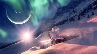 Snow planets fantasy art wallpaper