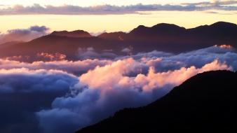 Sunset mountains clouds sunlight skyscapes skies