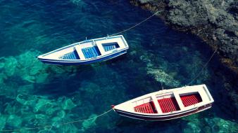 Water blue beach red boats sea wallpaper