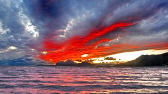 Water sunset ocean clouds landscapes nature red skies wallpaper