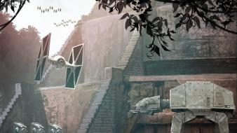 Fiction artwork temple at-st tie fighter endor wallpaper