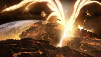 Outer space explosions volcanoes lava digital art