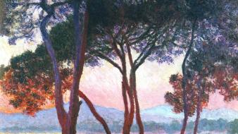 Paintings nature trees claude monet impressionism wallpaper