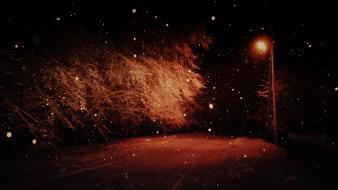 Snow night monochrome lantern wallpaper