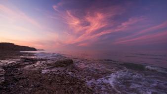 Sunset landscapes coast beach oceans skyscapes wallpaper