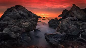 Sunset ocean nature rocks sea wallpaper